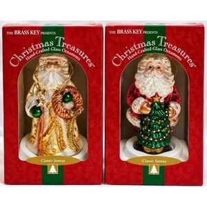 Brass Key Christmas Treasures Glass Ornaments Starry Santa Santa's Tree Set of 2